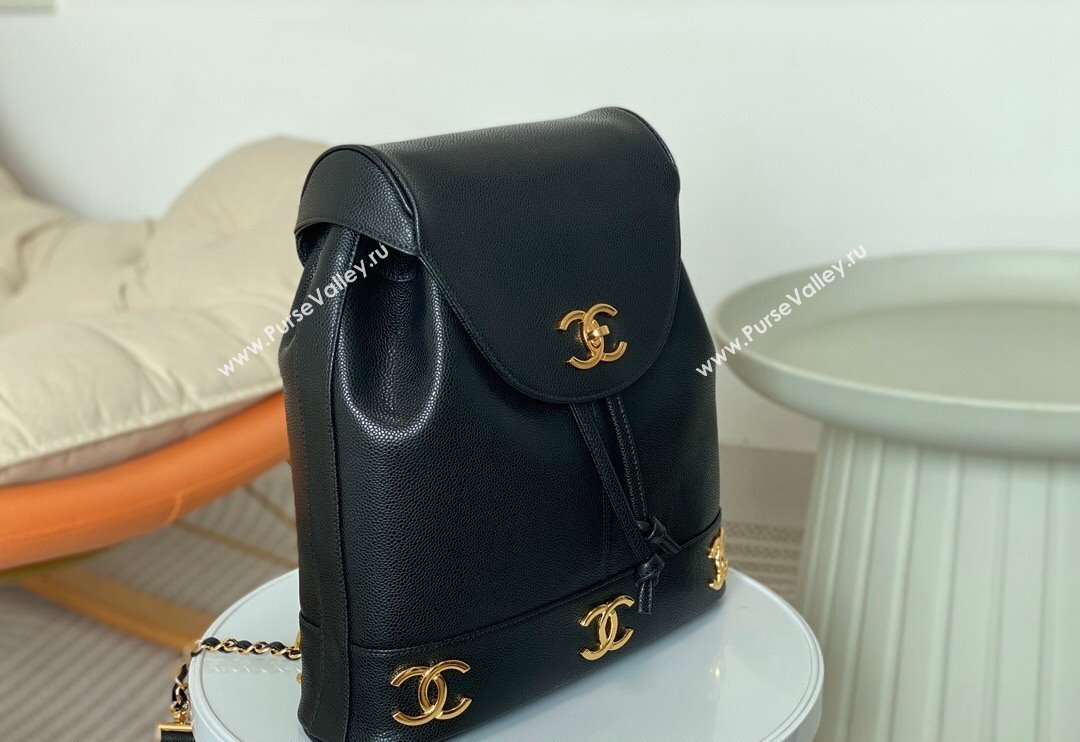 Chanel Grained Calfskin Backpack Bag with Maxi CC Black 2024 A06632 (SM-240926036)