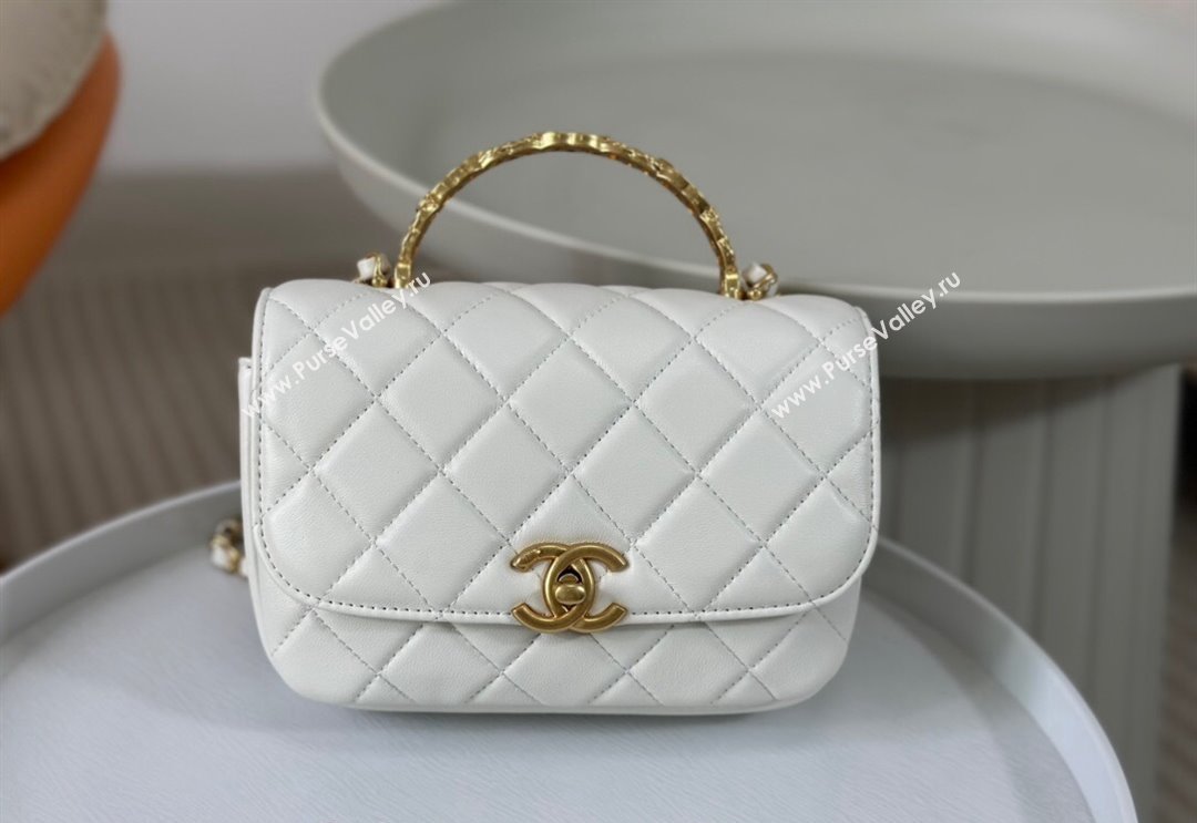 Chanel Lambskin Mini Messenger Flap bag with CC Top Handle White 2024 AS4808 (SM-240926037)