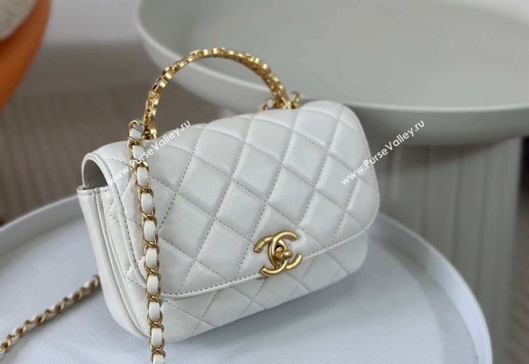 Chanel Lambskin Mini Messenger Flap bag with CC Top Handle White 2024 AS4808 (SM-240926037)