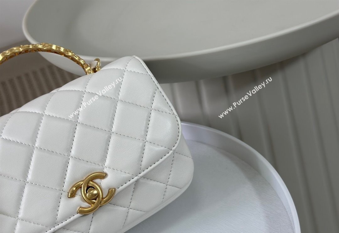 Chanel Lambskin Mini Messenger Flap bag with CC Top Handle White 2024 AS4808 (SM-240926037)