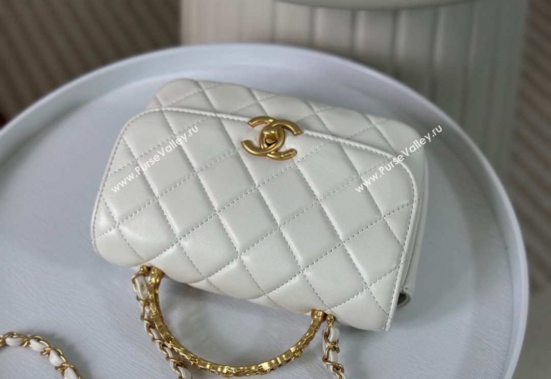 Chanel Lambskin Mini Messenger Flap bag with CC Top Handle White 2024 AS4808 (SM-240926037)