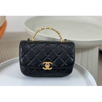 Chanel Lambskin Mini Messenger Flap bag with CC Top Handle Black 2024 AS4808 (SM-240926038)