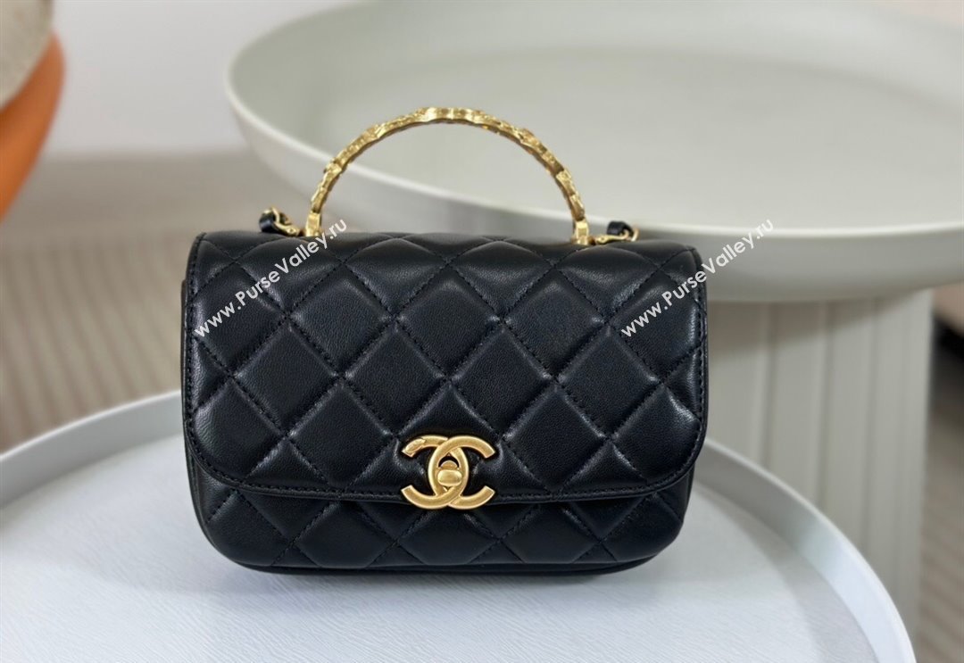 Chanel Lambskin Mini Messenger Flap bag with CC Top Handle Black 2024 AS4808 (SM-240926038)