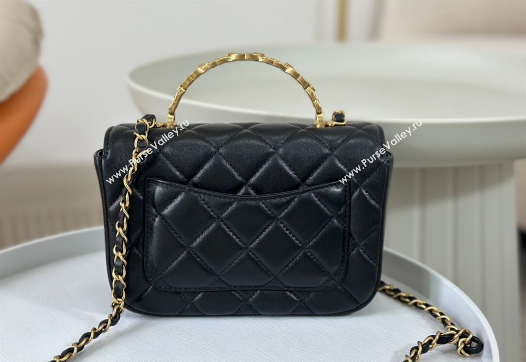 Chanel Lambskin Mini Messenger Flap bag with CC Top Handle Black 2024 AS4808 (SM-240926038)