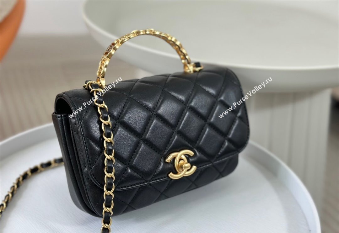 Chanel Lambskin Mini Messenger Flap bag with CC Top Handle Black 2024 AS4808 (SM-240926038)