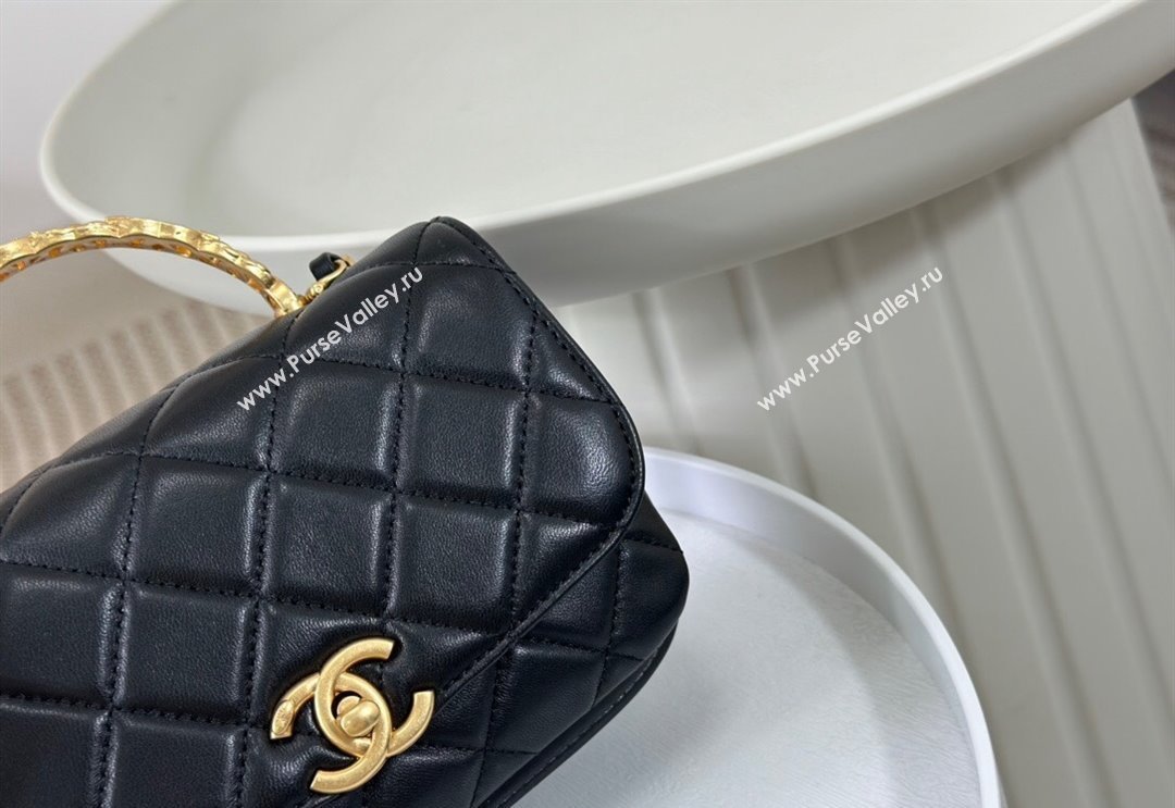 Chanel Lambskin Mini Messenger Flap bag with CC Top Handle Black 2024 AS4808 (SM-240926038)