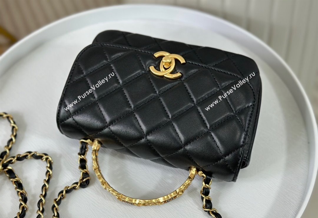 Chanel Lambskin Mini Messenger Flap bag with CC Top Handle Black 2024 AS4808 (SM-240926038)