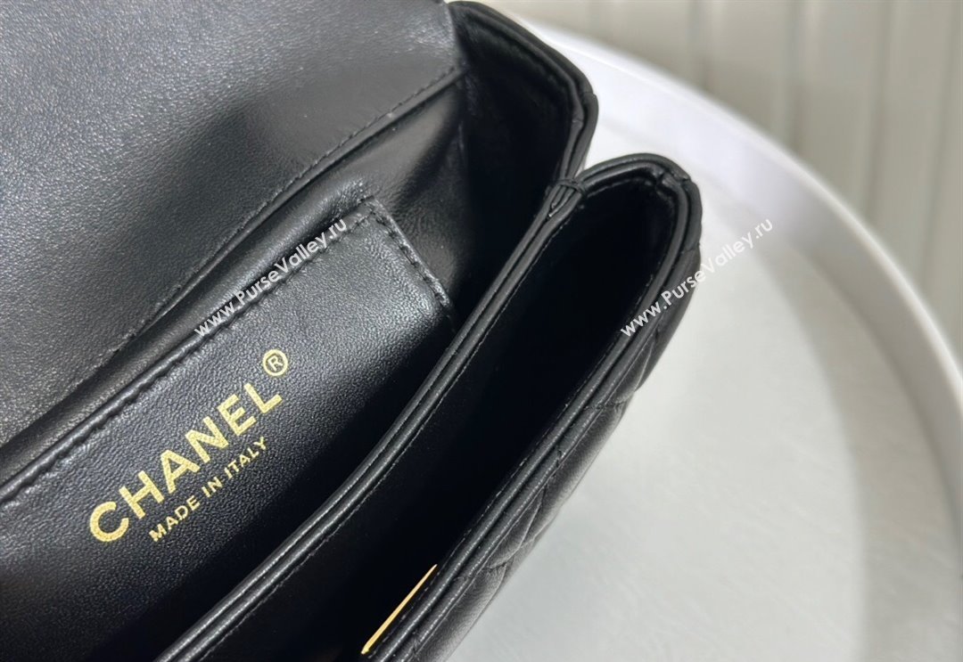 Chanel Lambskin Mini Messenger Flap bag with CC Top Handle Black 2024 AS4808 (SM-240926038)