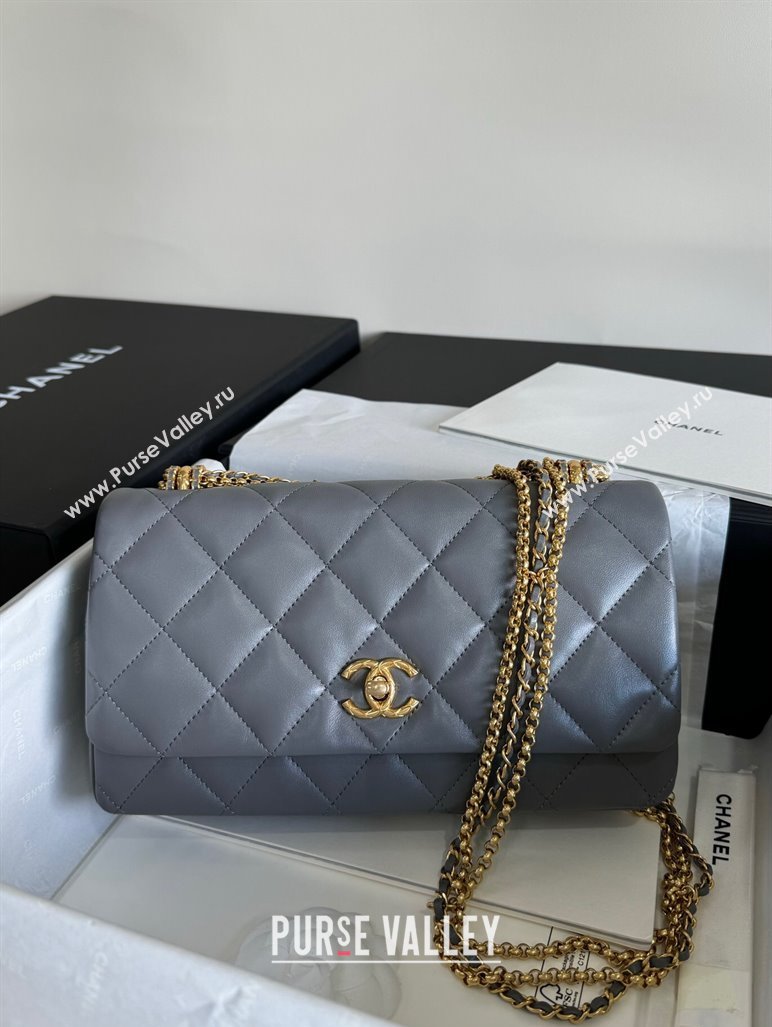 Chanel Shiny Lambskin Medium Flap Bag with Chain Grey AS4971 TOP (YD-240926048)