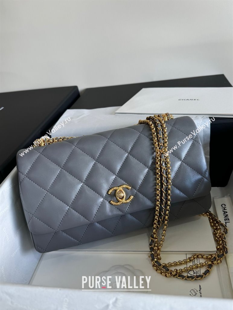 Chanel Shiny Lambskin Medium Flap Bag with Chain Grey AS4971 TOP (YD-240926048)