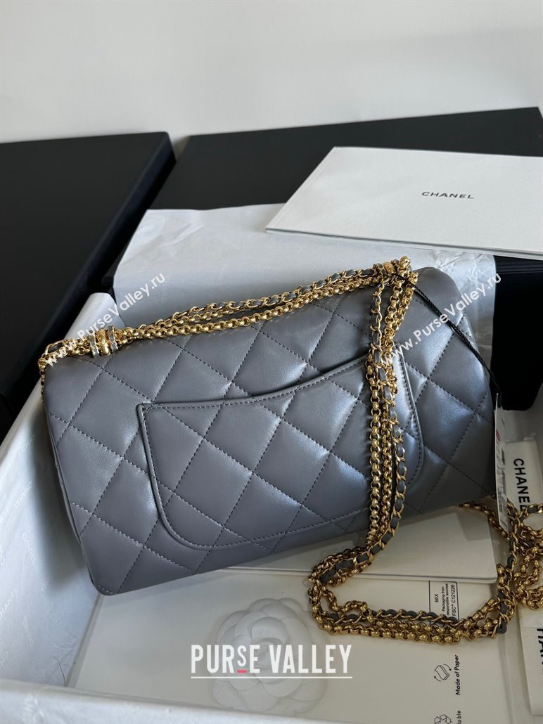 Chanel Shiny Lambskin Medium Flap Bag with Chain Grey AS4971 TOP (YD-240926048)