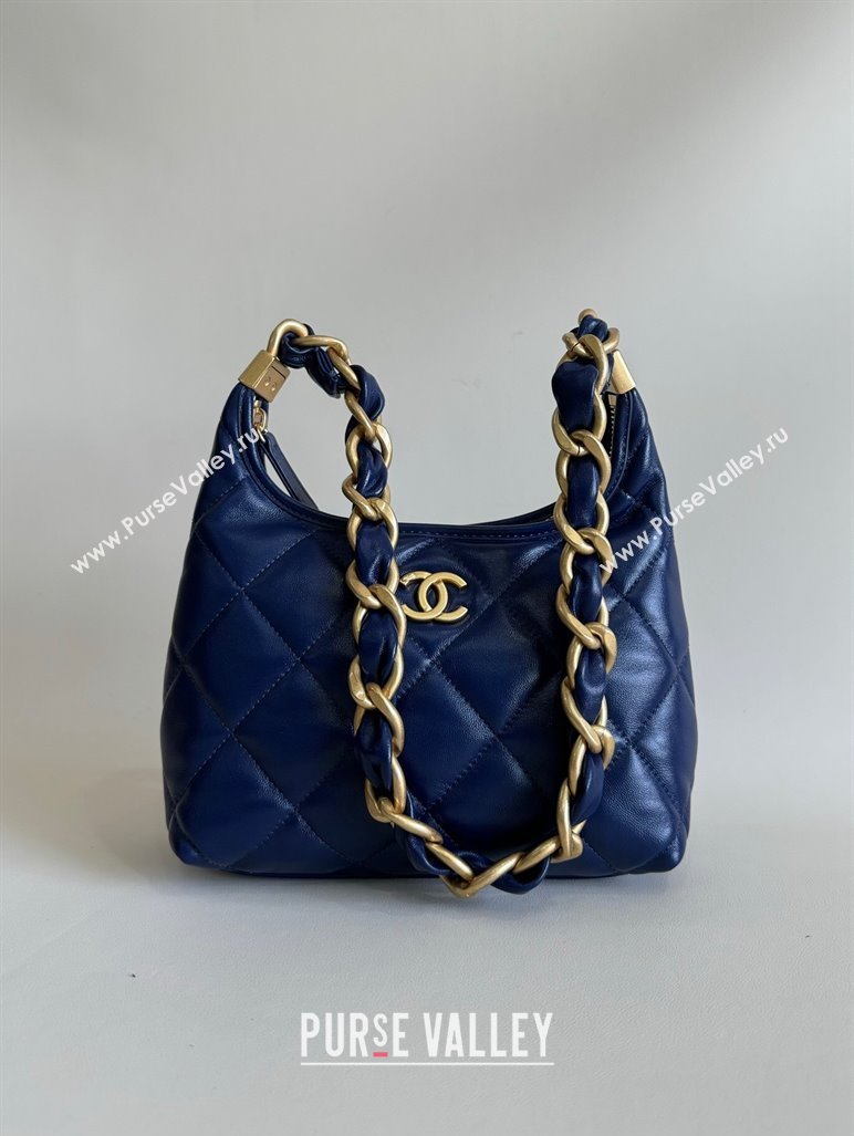 Chanel Shiny Lambskin Small Hobo bag AS4922 Dark Blue 2024 (YD-240926055)