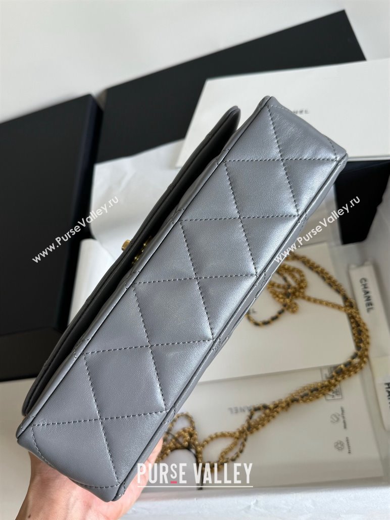 Chanel Shiny Lambskin Medium Flap Bag with Chain Grey AS4971 TOP (YD-240926048)