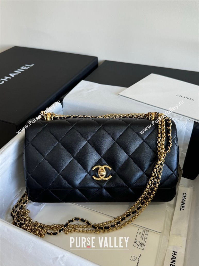 Chanel Shiny Lambskin Medium Flap Bag with Chain Black AS4971 TOP (YD-240926049)