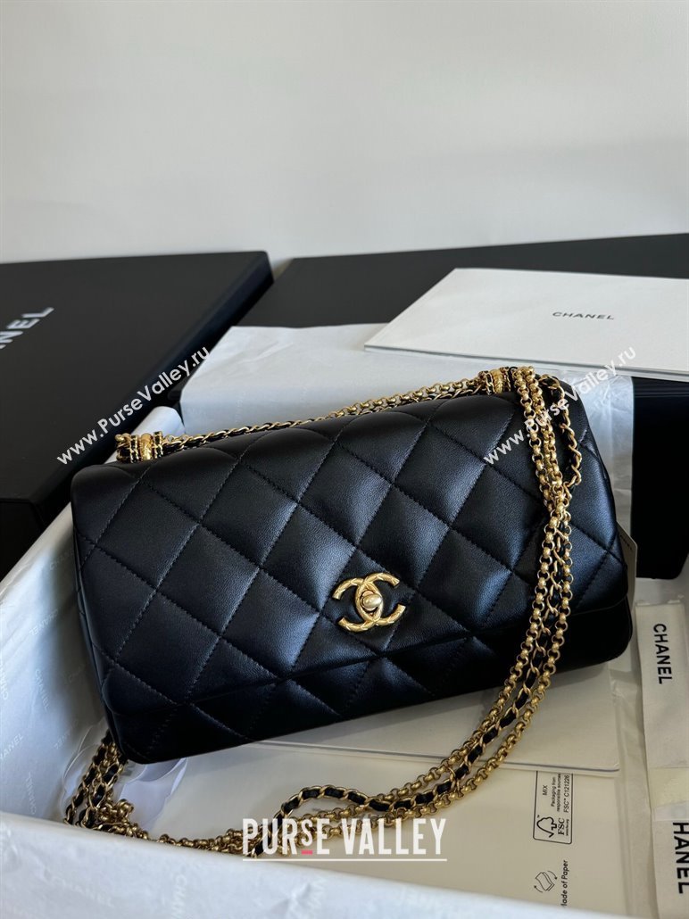 Chanel Shiny Lambskin Medium Flap Bag with Chain Black AS4971 TOP (YD-240926049)