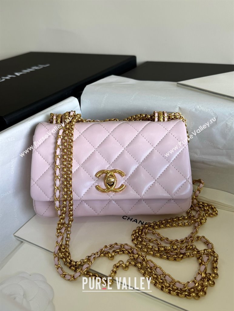 Chanel Shiny Lambskin Mini Bag with Chain Light Pink AS4972 TOP (YD-240926050)