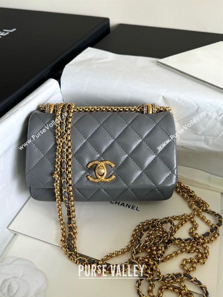 Chanel Shiny Lambskin Mini Bag with Chain Grey AS4972 TOP (YD-240926051)