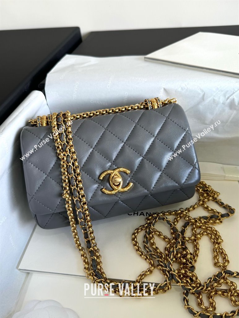 Chanel Shiny Lambskin Mini Bag with Chain Grey AS4972 TOP (YD-240926051)