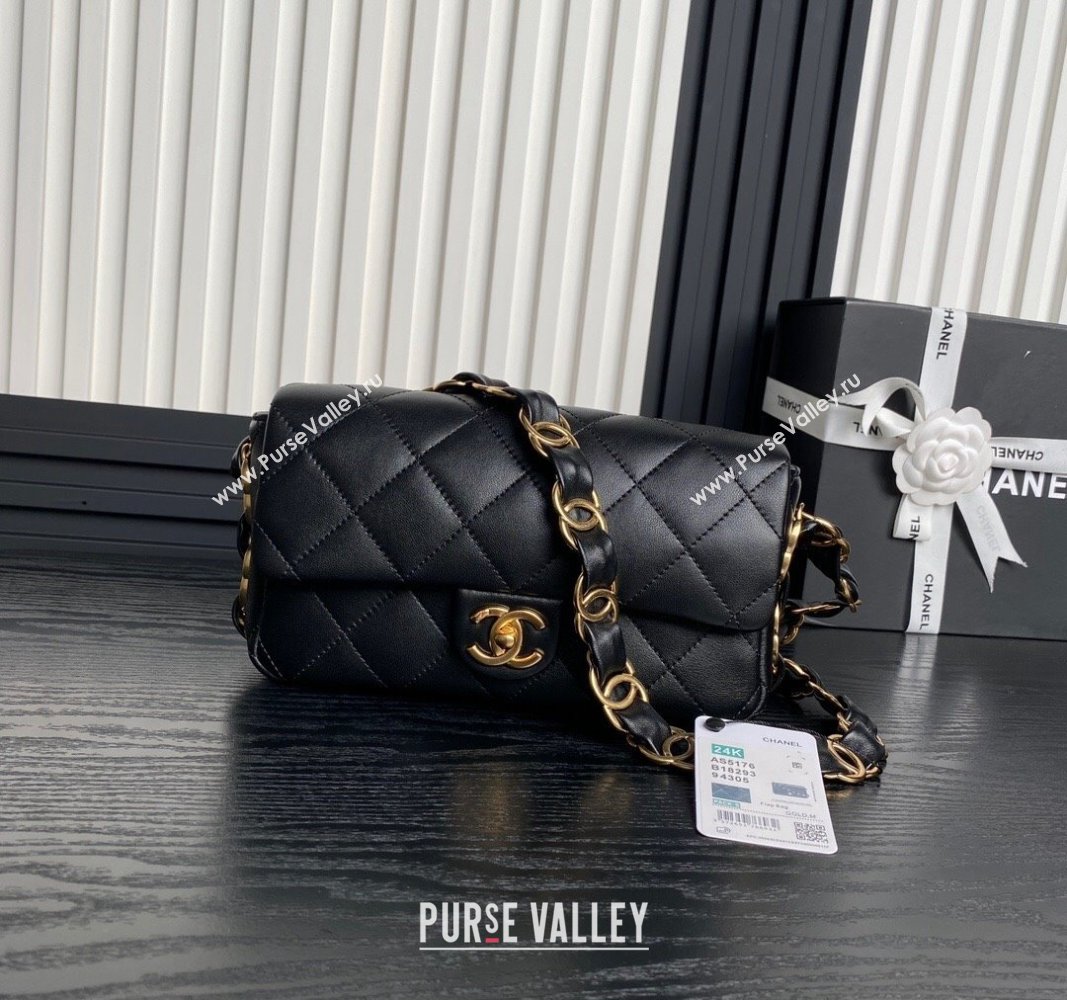 Chanel Lambskin Flap Bag with CC Chain Black 2024 AS5176 (yezi-240926076)