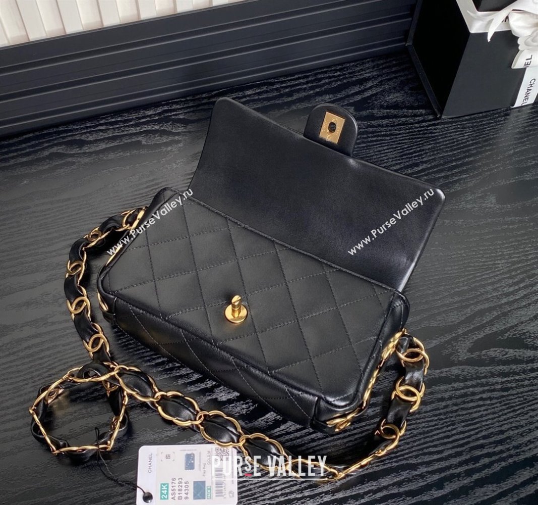 Chanel Lambskin Flap Bag with CC Chain Black 2024 AS5176 (yezi-240926076)