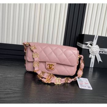 Chanel Lambskin Flap Bag with CC Chain Pink 2024 AS5176 (yezi-240926077)