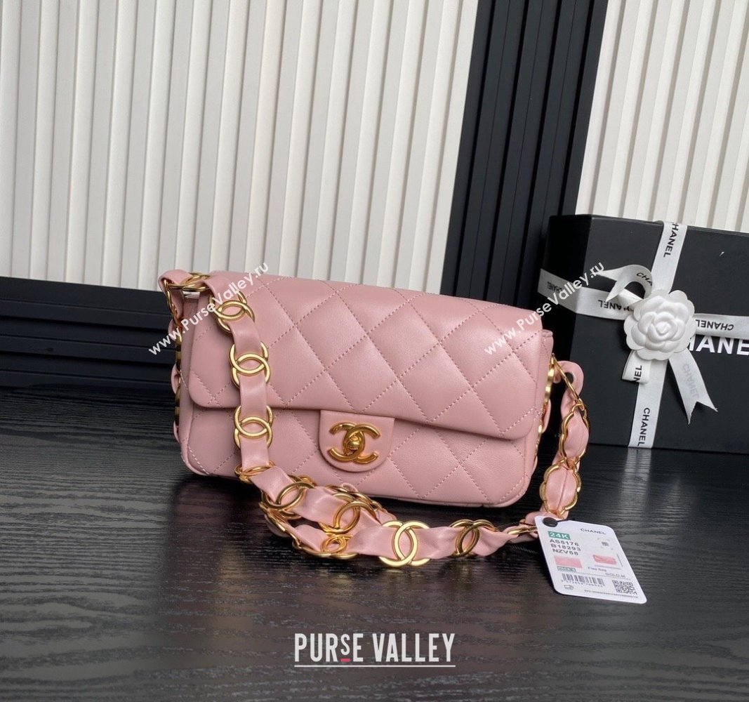 Chanel Lambskin Flap Bag with CC Chain Pink 2024 AS5176 (yezi-240926077)