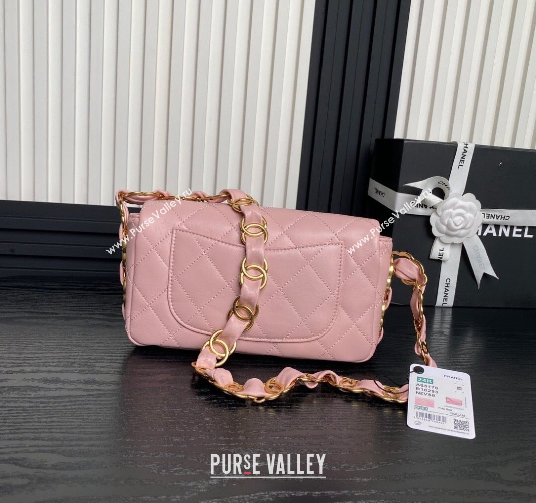 Chanel Lambskin Flap Bag with CC Chain Pink 2024 AS5176 (yezi-240926077)