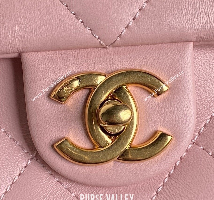 Chanel Lambskin Flap Bag with CC Chain Pink 2024 AS5176 (yezi-240926077)