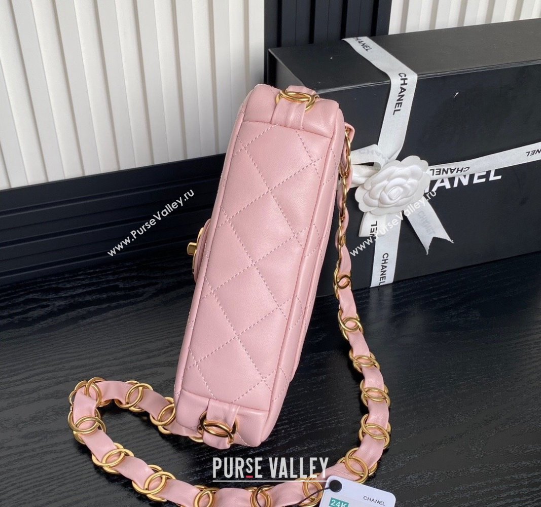 Chanel Lambskin Flap Bag with CC Chain Pink 2024 AS5176 (yezi-240926077)