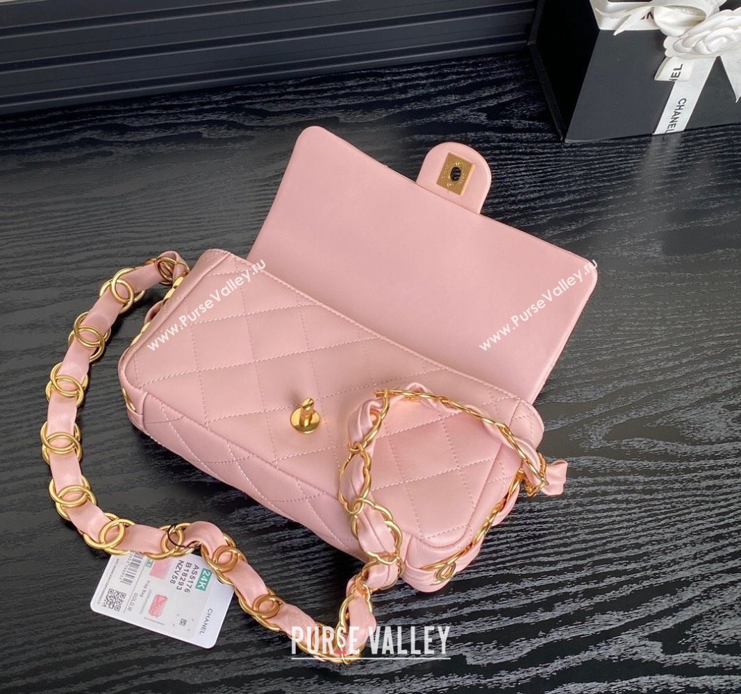 Chanel Lambskin Flap Bag with CC Chain Pink 2024 AS5176 (yezi-240926077)