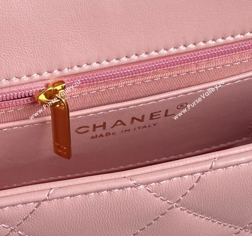 Chanel Lambskin Flap Bag with CC Chain Pink 2024 AS5176 (yezi-240926077)