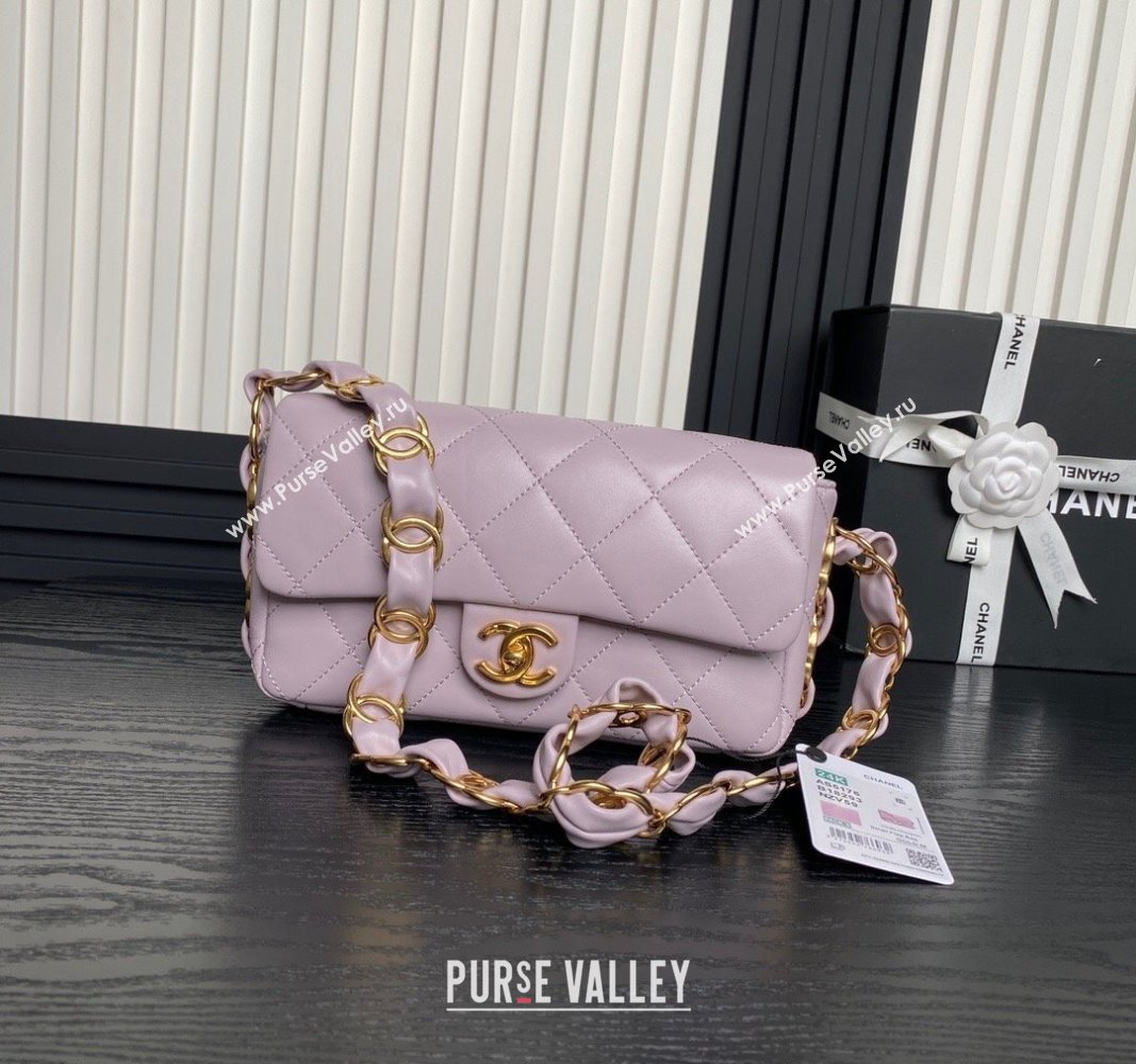 Chanel Lambskin Flap Bag with CC Chain Light Purple 2024 AS5176 (yezi-240926079)