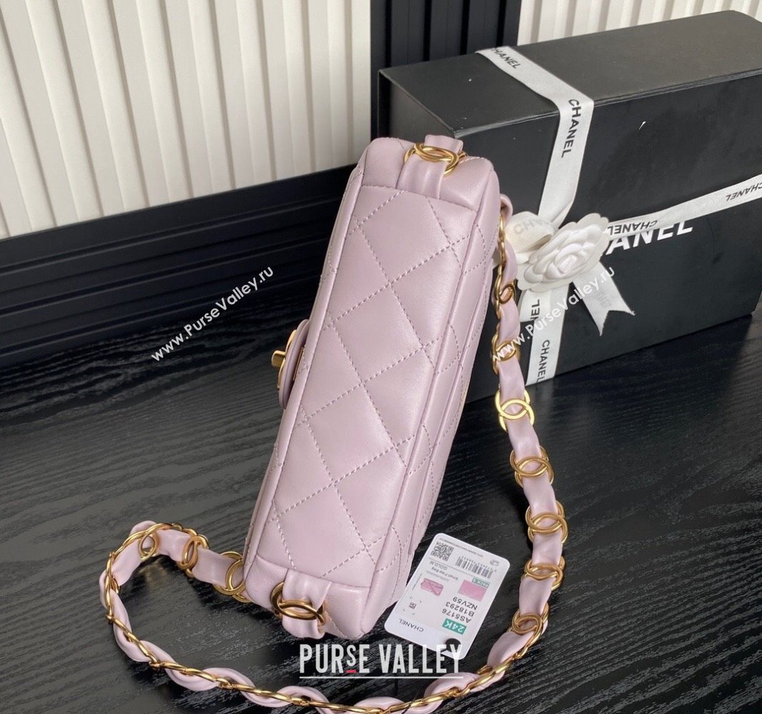 Chanel Lambskin Flap Bag with CC Chain Light Purple 2024 AS5176 (yezi-240926079)