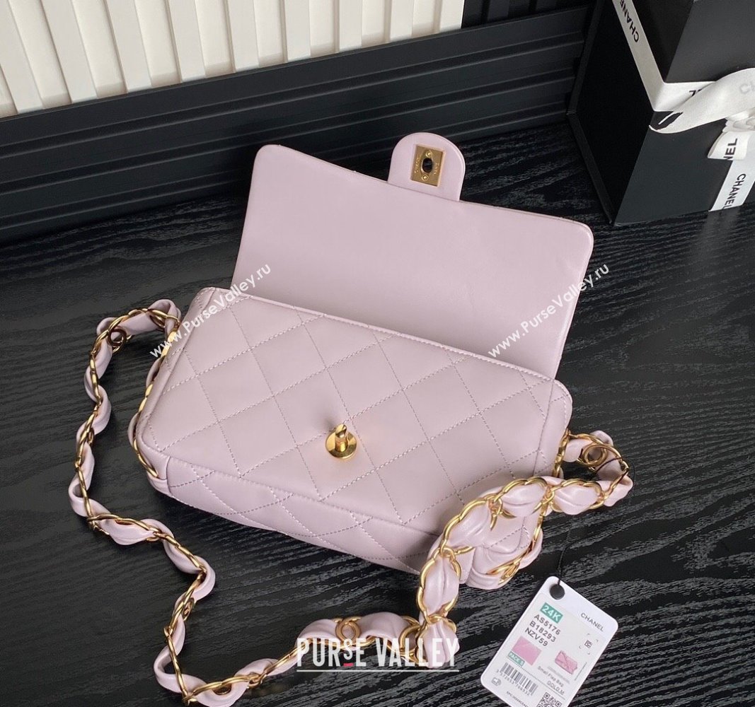 Chanel Lambskin Flap Bag with CC Chain Light Purple 2024 AS5176 (yezi-240926079)