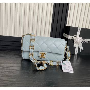 Chanel Lambskin Flap Bag with CC Chain Light Blue 2024 AS5176 (yezi-240926080)