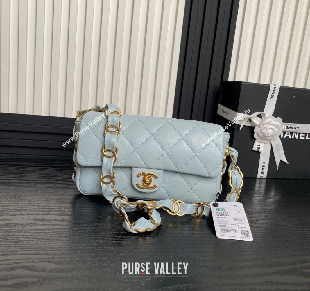 Chanel Lambskin Flap Bag with CC Chain Light Blue 2024 AS5176 (yezi-240926080)