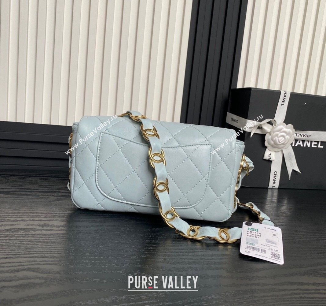 Chanel Lambskin Flap Bag with CC Chain Light Blue 2024 AS5176 (yezi-240926080)