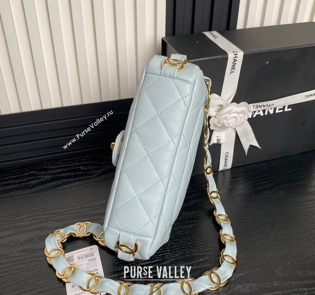 Chanel Lambskin Flap Bag with CC Chain Light Blue 2024 AS5176 (yezi-240926080)