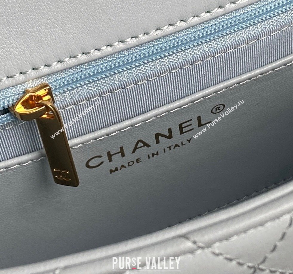 Chanel Lambskin Flap Bag with CC Chain Light Blue 2024 AS5176 (yezi-240926080)