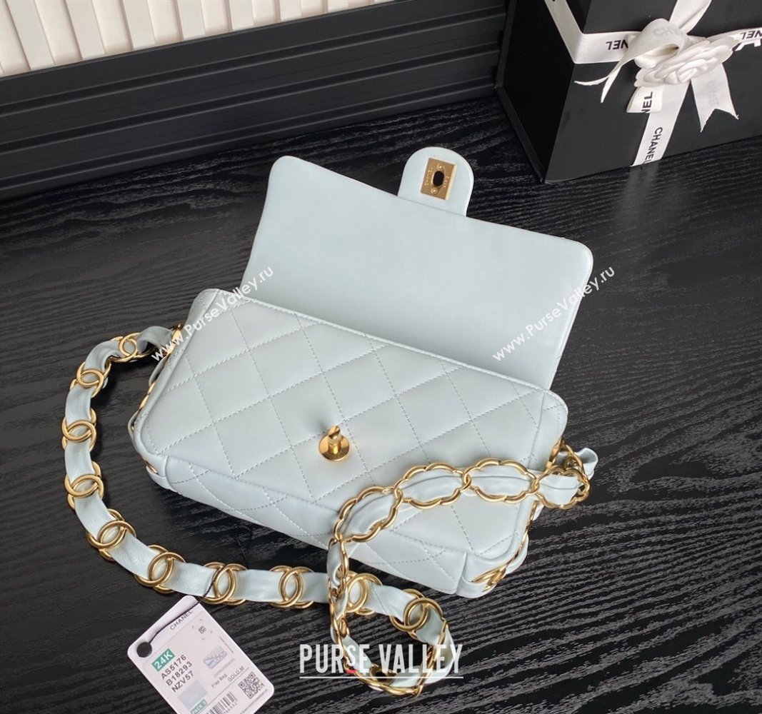 Chanel Lambskin Flap Bag with CC Chain Light Blue 2024 AS5176 (yezi-240926080)