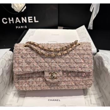 Chanel Classic Tweed Sequins Medium Flap Bag A01112 Nude Pink 2024 (yezi-240926085)