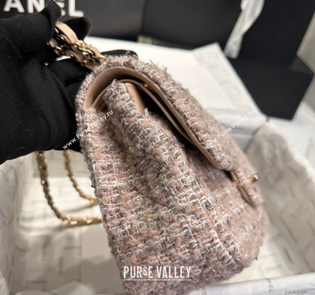 Chanel Classic Tweed Sequins Medium Flap Bag A01112 Nude Pink 2024 (yezi-240926085)