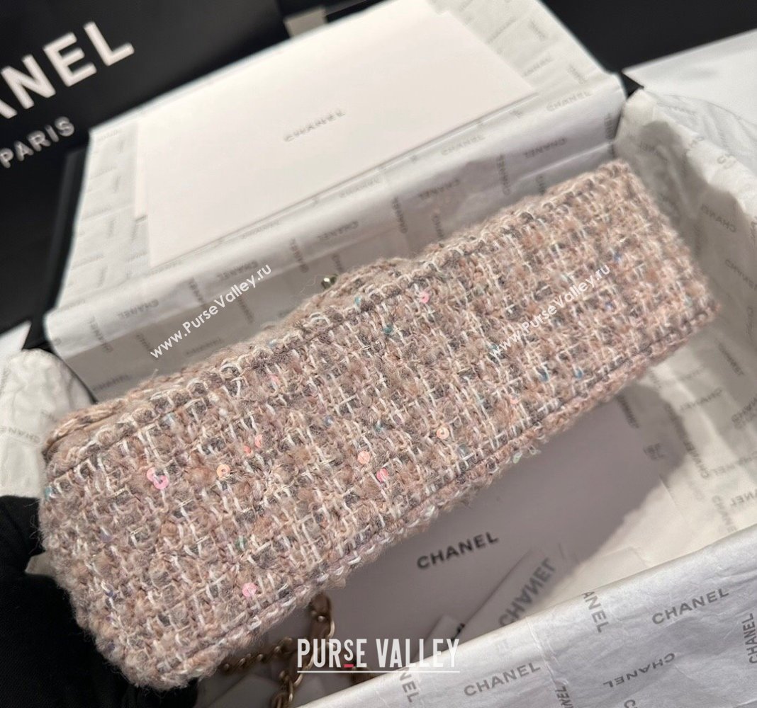 Chanel Classic Tweed Sequins Medium Flap Bag A01112 Nude Pink 2024 (yezi-240926085)