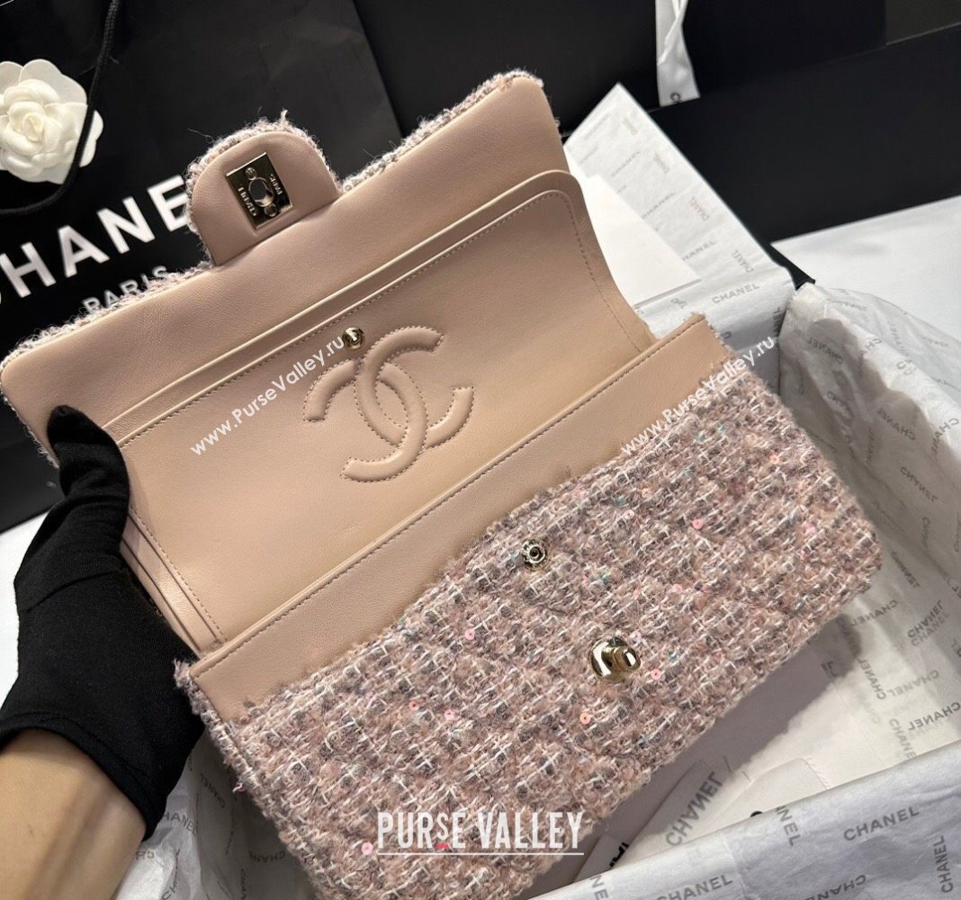 Chanel Classic Tweed Sequins Medium Flap Bag A01112 Nude Pink 2024 (yezi-240926085)