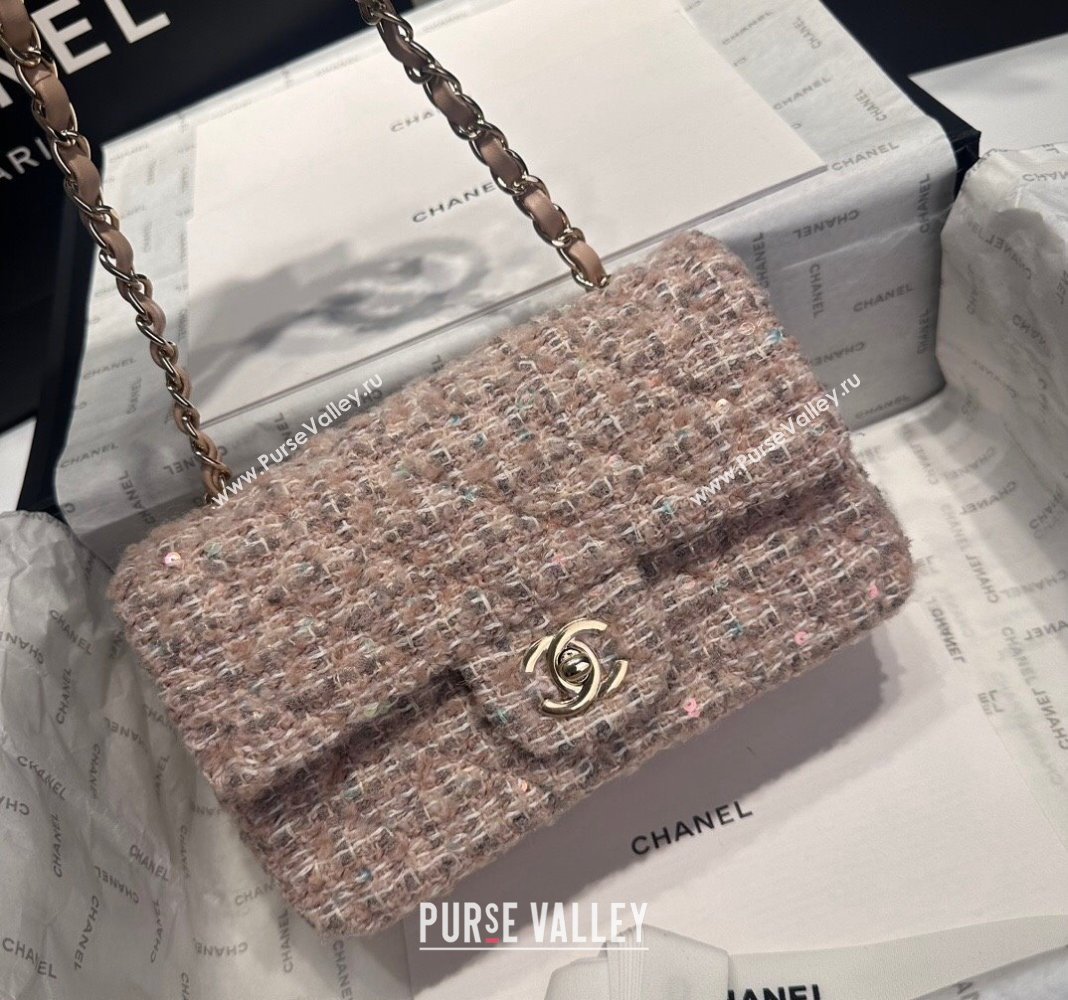 Chanel Classic Tweed Sequins Mini Flap Bag A69900 Nude Pink 2024 (yezi-240926086)