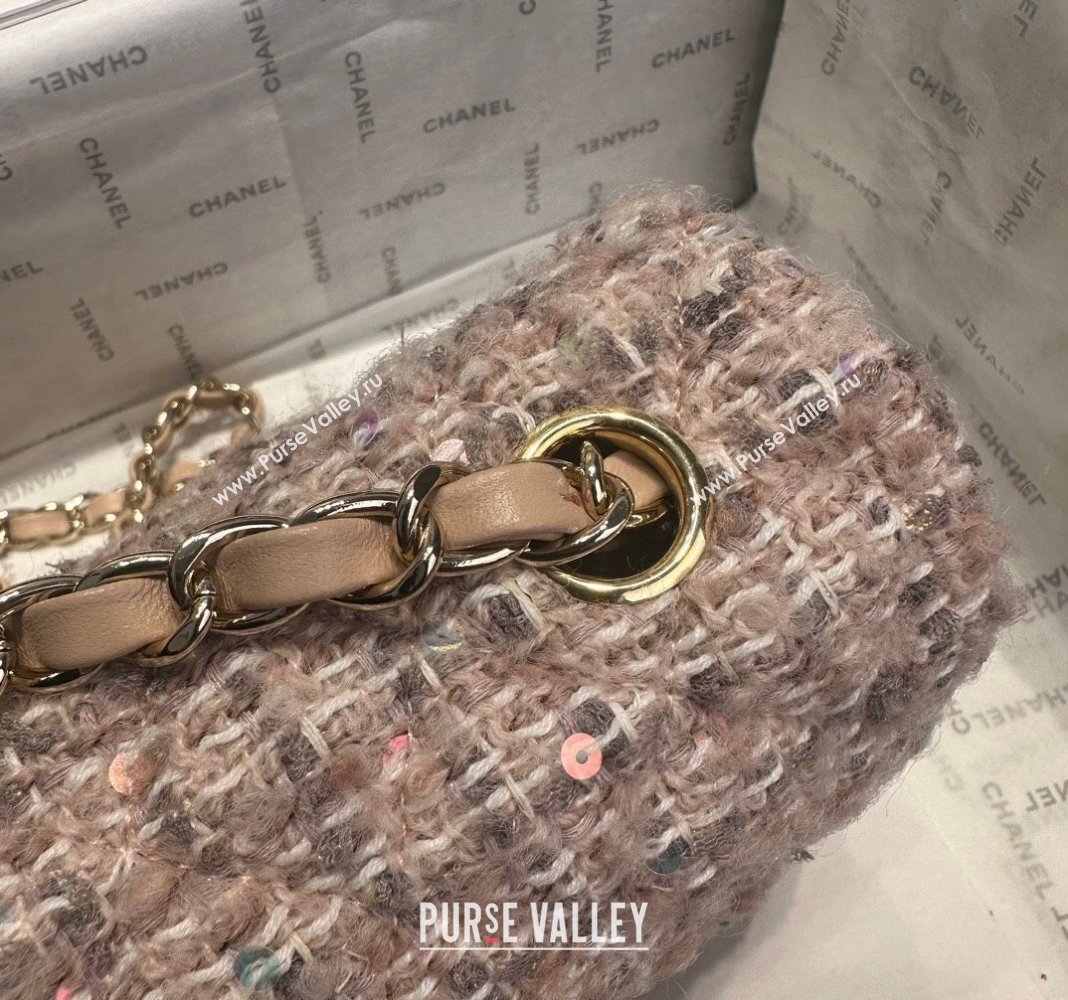 Chanel Classic Tweed Sequins Mini Flap Bag A69900 Nude Pink 2024 (yezi-240926086)