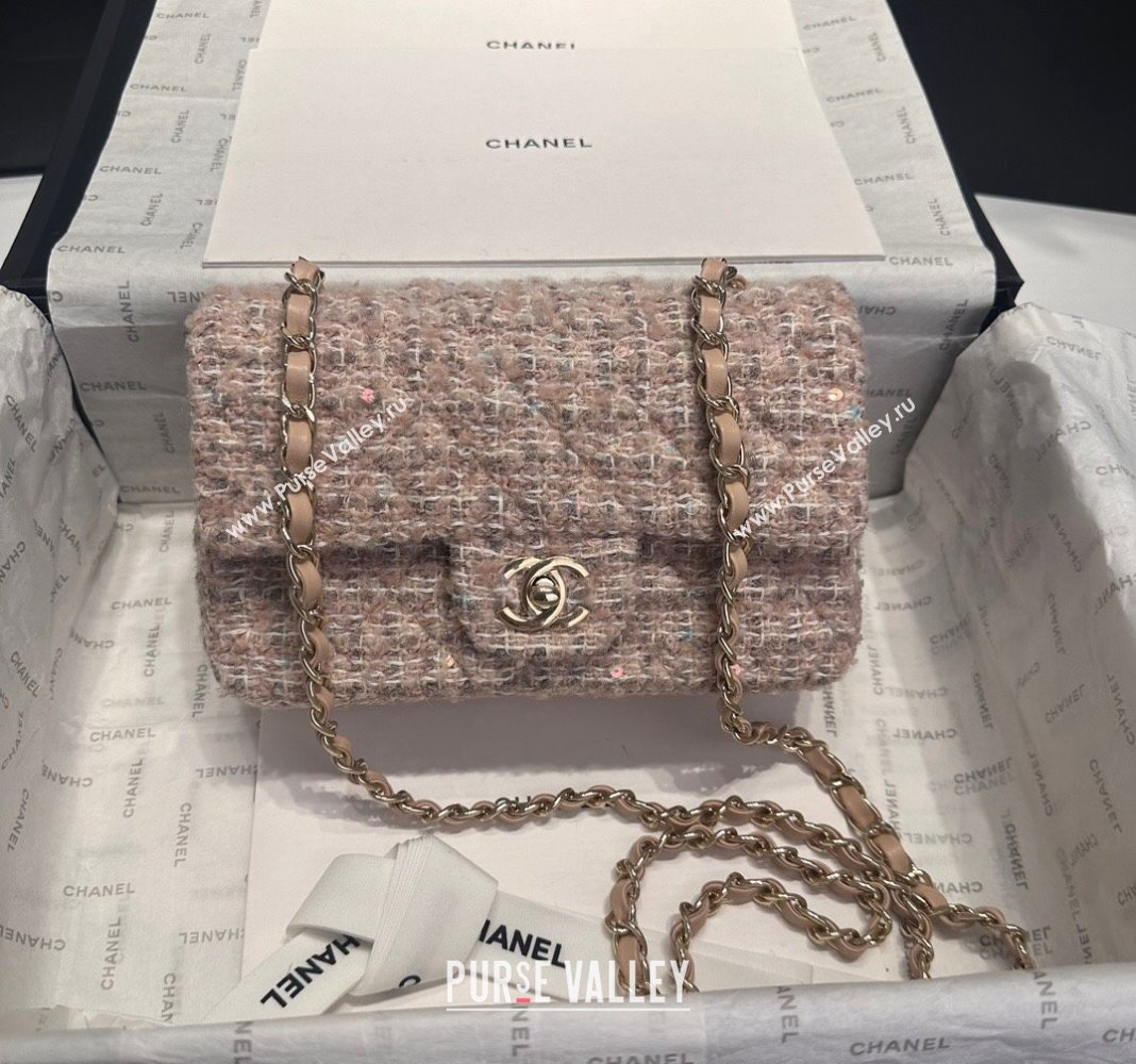 Chanel Classic Tweed Sequins Mini Flap Bag A69900 Nude Pink 2024 (yezi-240926086)