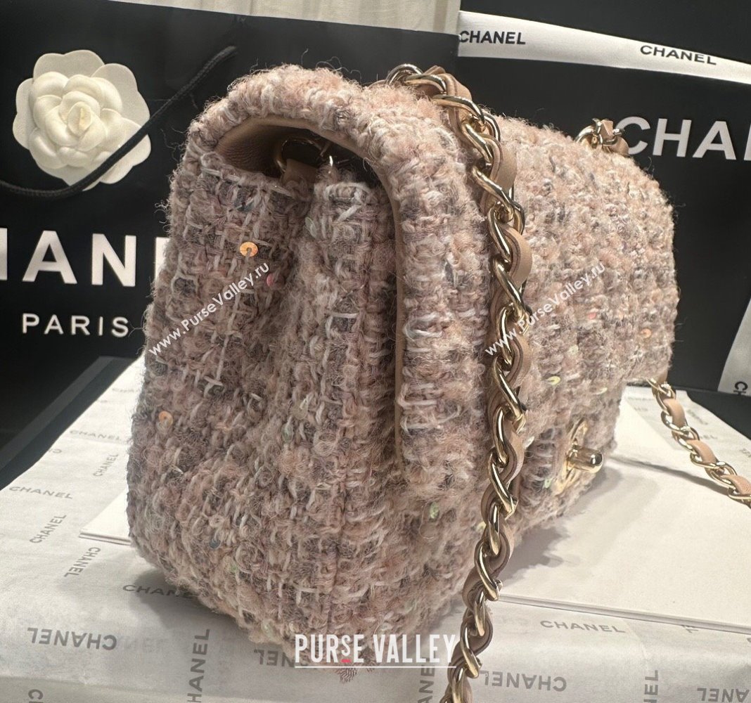 Chanel Classic Tweed Sequins Mini Flap Bag A69900 Nude Pink 2024 (yezi-240926086)