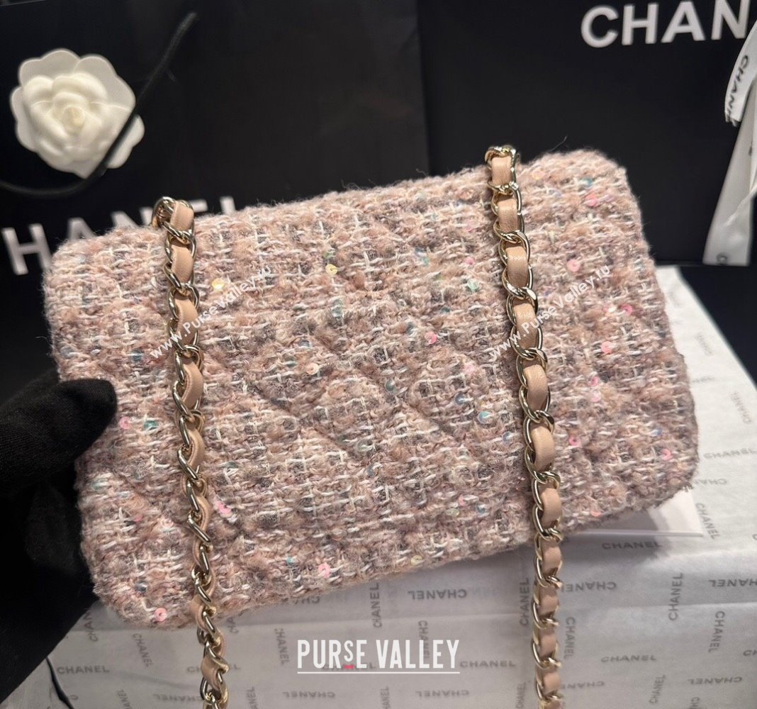 Chanel Classic Tweed Sequins Mini Flap Bag A69900 Nude Pink 2024 (yezi-240926086)