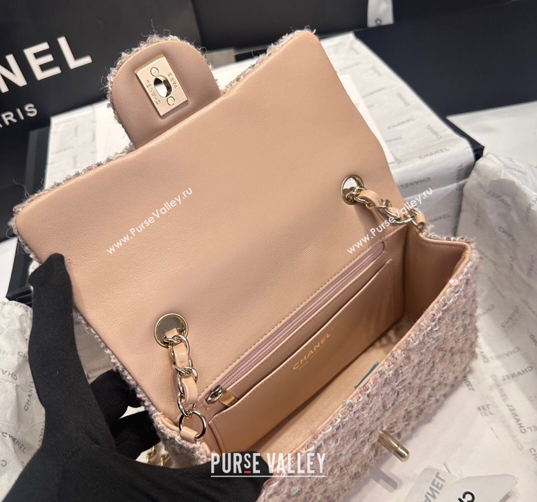 Chanel Classic Tweed Sequins Mini Flap Bag A69900 Nude Pink 2024 (yezi-240926086)